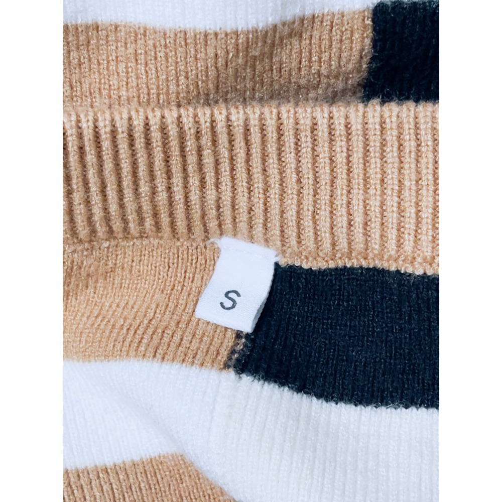 Colorblock Striped Crewneck Sweater S Black Camel Preppy Nautical Oversize - Picture 8 of 9